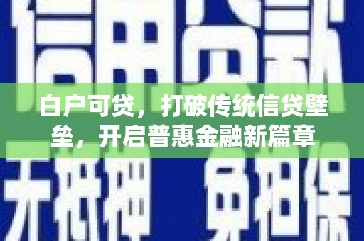 暖暖白户可贷，打破传统信贷壁垒，开启普惠金融新篇章